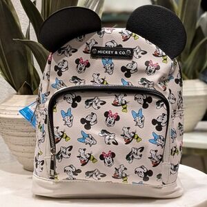 NWT Disney Mickey & Co Mini Backpack Unisex Mini White Character Print 3D Ears